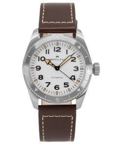 Montre pour homme Hamilton Khaki Field Expedition avec bracelet en cuir et cadran blanc automatique H70225510 100M