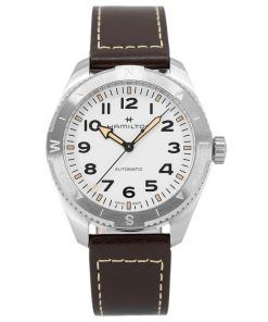 Montre pour homme Hamilton Khaki Field Expedition avec bracelet en cuir et cadran blanc automatique H70315510 100M