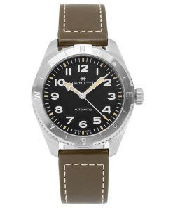 Montre pour homme Hamilton Khaki Field Expedition avec bracelet en cuir et cadran noir automatique H70315830 100M