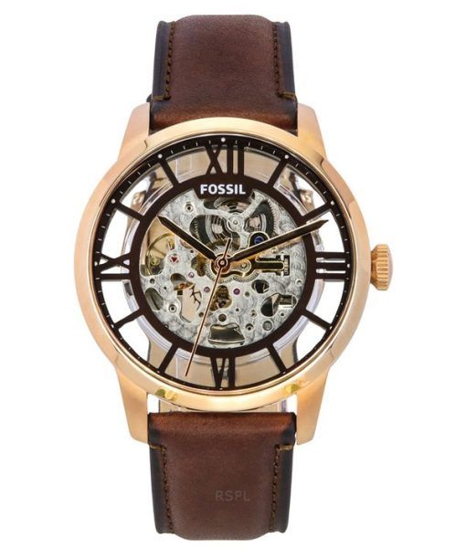 Montre pour homme Fossil Townsman avec bracelet en cuir et cadran squelette marron automatique ME3259