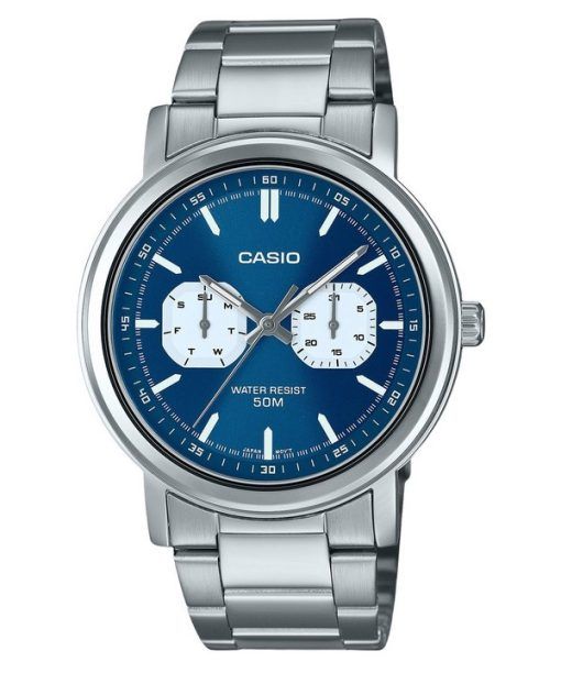 Montre Casio Standard analogique en acier inoxydable avec cadran bleu et quartz MTP-E335D-2E1V pour homme