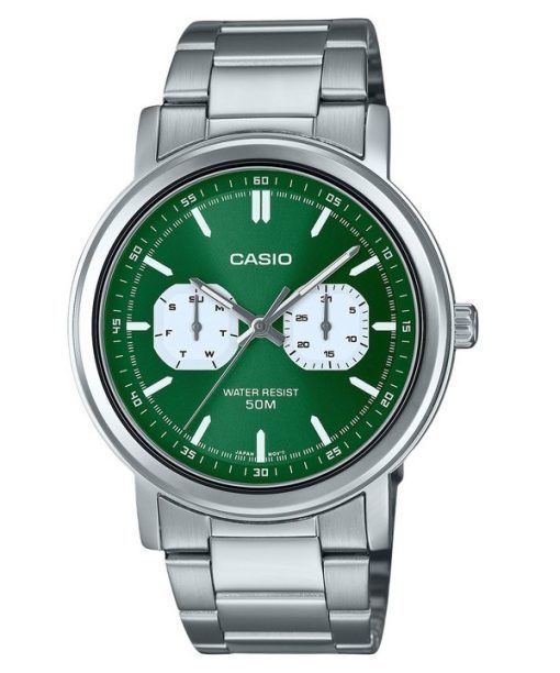 Montre Casio Standard analogique en acier inoxydable avec cadran vert et quartz MTP-E335D-3EV pour homme