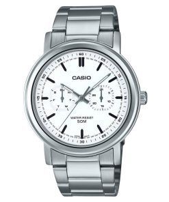 Montre Casio Standard analogique en acier inoxydable avec cadran blanc et quartz MTP-E335D-7EV pour homme