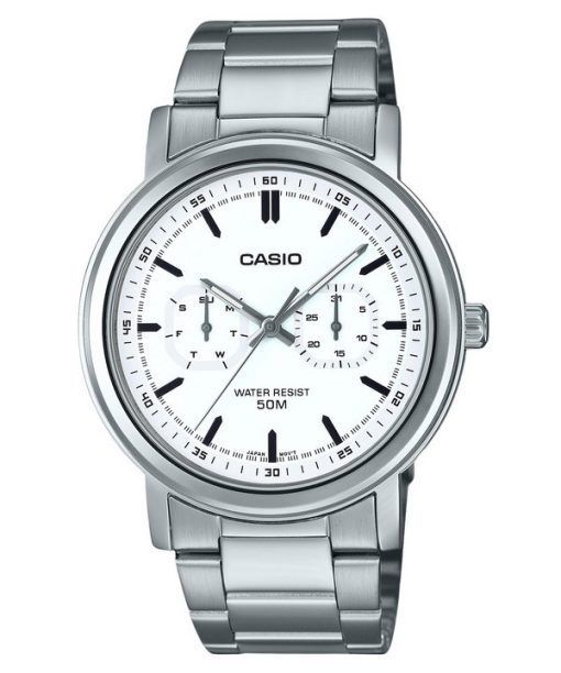 Montre Casio Standard analogique en acier inoxydable avec cadran blanc et quartz MTP-E335D-7EV pour homme