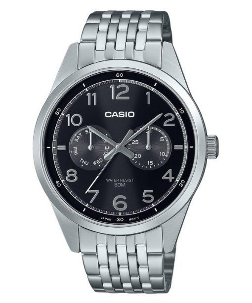 Montre Casio Standard analogique en acier inoxydable avec cadran noir et quartz MTP-E340D-1AV pour homme