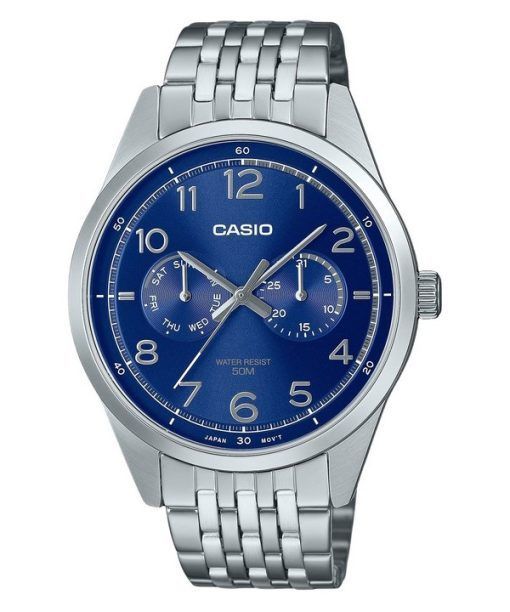 Montre Casio Standard analogique en acier inoxydable avec cadran bleu et quartz MTP-E340D-2AV pour homme