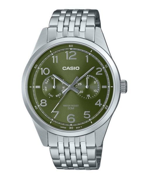 Montre Casio Standard analogique en acier inoxydable avec cadran vert et quartz MTP-E340D-3AV pour homme