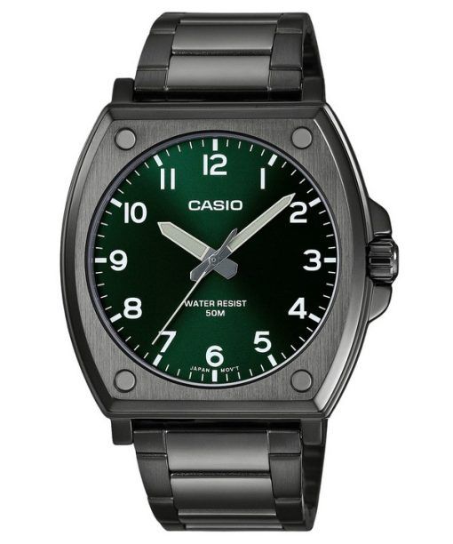 Montre pour homme Casio Standard analogique plaquée ion noir en acier inoxydable avec cadran vert à quartz MTP-E730B-3AV