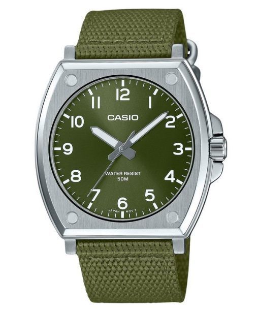 Montre pour homme Casio Standard analogique avec bracelet en tissu et cadran vert à quartz MTP-E730C-3AV