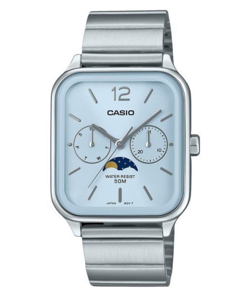 Montre Casio Standard analogique phase de lune en acier inoxydable cadran bleu bébé à quartz MTP-M305D-2AV pour homme