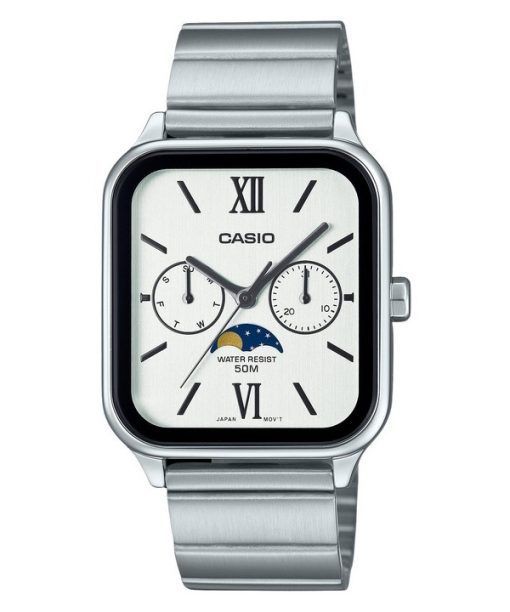 Montre pour homme Casio Standard analogique phase de lune en acier inoxydable cadran blanc Quartz MTP-M305D-7A2V