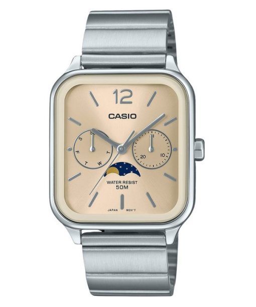 Montre Casio Standard analogique phase de lune en acier inoxydable cadran champagne à quartz MTP-M305D-9AV pour homme