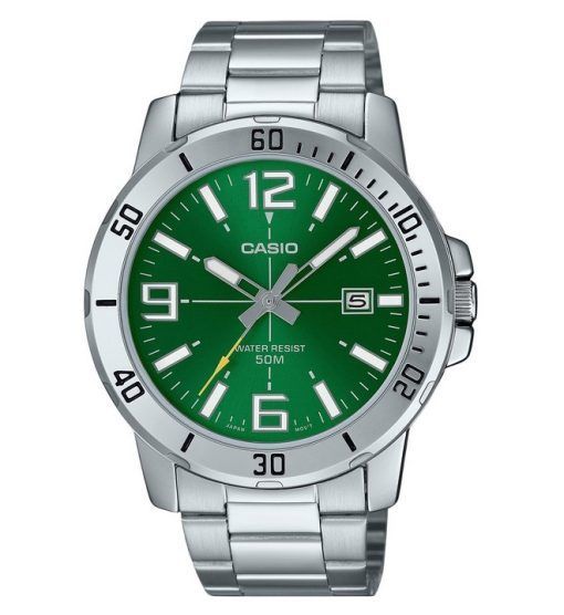 Montre Casio Standard analogique en acier inoxydable avec cadran vert et quartz MTP-VD01D-3BV pour homme