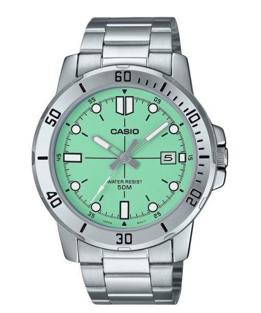 Montre Casio Standard analogique en acier inoxydable avec cadran vert menthe et quartz MTP-VD01D-3E1V pour homme