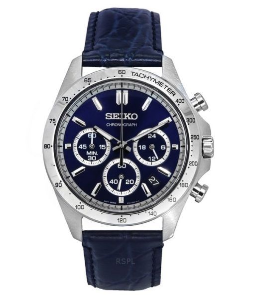 Montre pour homme Seiko Spirit chronographe bracelet en cuir cadran bleu Quartz SBTR019 100M