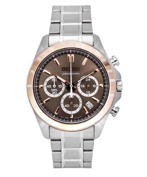 Montre pour homme Seiko Spirit chronographe en acier inoxydable avec cadran marron SBTR026 100M