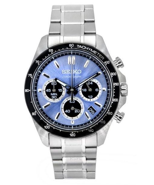 Montre pour homme Seiko Spirit chronographe en acier inoxydable bleu gris cadran Sunburst Quartz SBTR027 100M