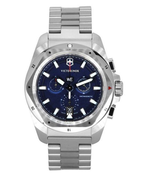 Montre pour homme Victorinox Swiss Army INOX chronographe en acier inoxydable avec cadran bleu et quartz de plongée 241985 200M