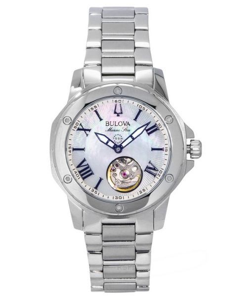 Montre pour femme Bulova Marine Star en acier inoxydable avec cadran en nacre automatique 96L326 100M