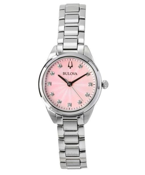 Montre femme Bulova Sutton en acier inoxydable avec accents de diamants et cadran rose à quartz 96P249