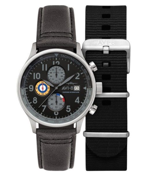 AVI-8 Hawker Hurricane Classic Chronographe Cadran Noir Quartz AV-4011-0U Montre pour Homme avec Bracelet Supplémentaire