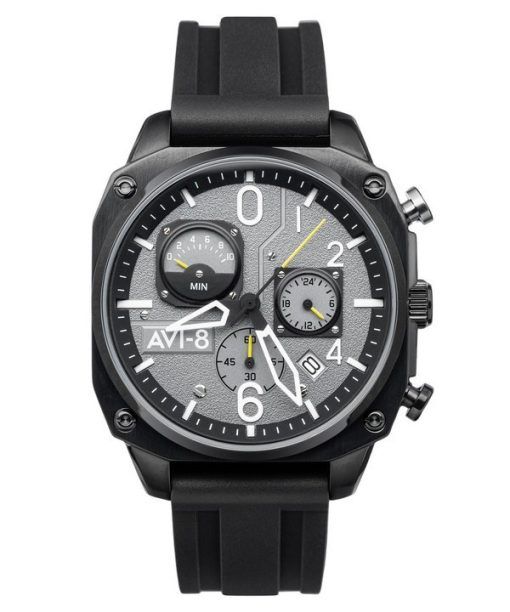 AVI-8 Hawker Hunter Chronographe rétrograde tactique Bracelet en caoutchouc noir Cadran gris Quartz AV-4052-R1 Montre pour homme