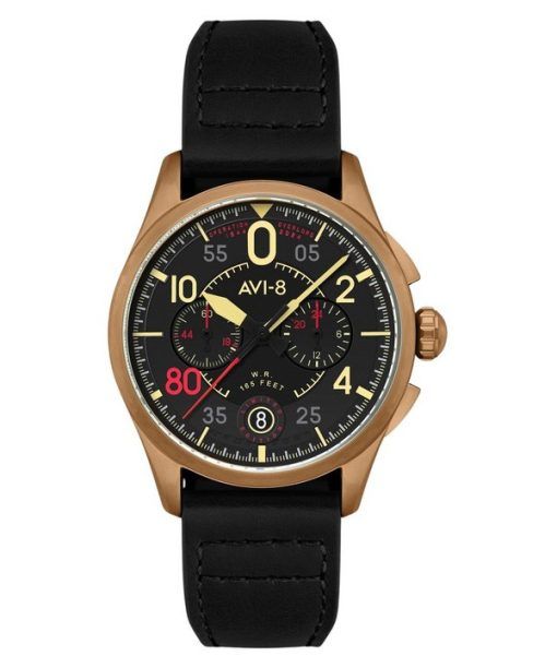 Montre chronographe AVI-8 Spitfire Lock D-Day 80 édition limitée Sword bracelet en cuir cadran noir Quartz AV-4089-0A pour homme