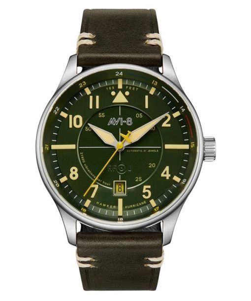 Montre pour homme AVI-8 Hawker Hurricane Kent automatique Hampshire avec bracelet en cuir et cadran vert AV-4094-03