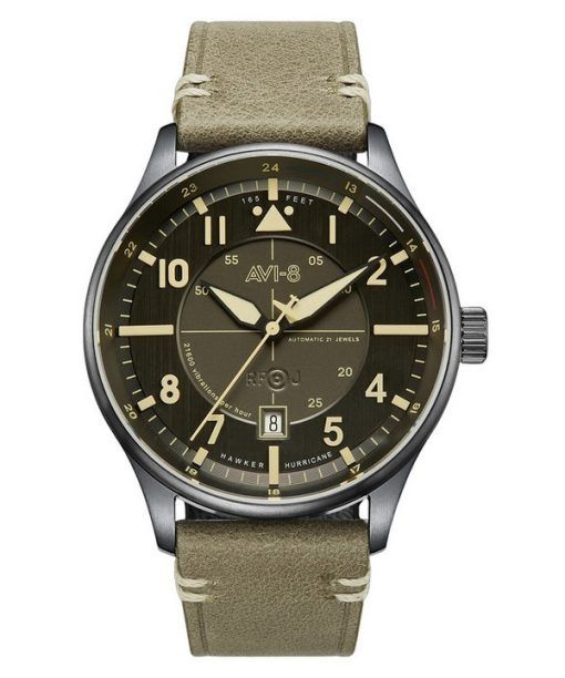 Montre pour homme AVI-8 Hawker Hurricane Kent automatique Stanton avec bracelet en cuir et cadran gris AV-4094-04