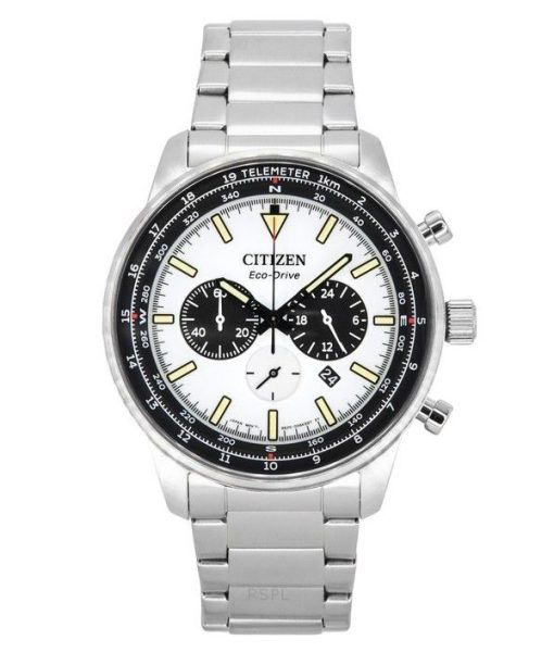 Montre pour homme Citizen Eco-Drive chronographe en acier inoxydable avec cadran blanc CA4500-91A 100M