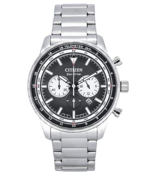 Montre pour homme Citizen Eco-Drive chronographe en acier inoxydable avec cadran noir CA4500-91E 100M