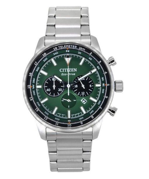 Montre pour homme Citizen Eco-Drive chronographe en acier inoxydable avec cadran vert CA4500-91X 100M