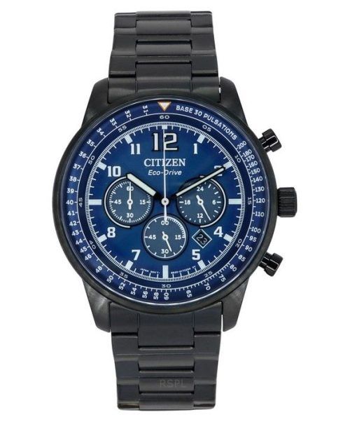 Montre pour homme Citizen Eco-Drive Chronograph Black Ion en acier inoxydable avec cadran bleu CA4505-80L 100M