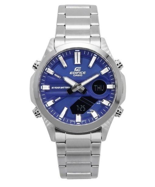 Montre pour homme Casio Edifice analogique numérique en acier inoxydable avec cadran bleu à  quartz EFV-C120D-2A 100M