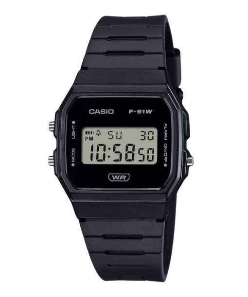 Montre unisexe Casio POP Digital F-91WB-1A à quartz et bracelet en résine biosourcée noire