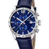 Montre chronographe Festina Timeless pour homme avec bracelet en cuir et cadran bleu à quartz F16760-3