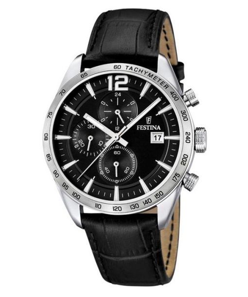 Montre chronographe Festina Timeless pour homme avec bracelet en cuir et cadran noir F16760-4