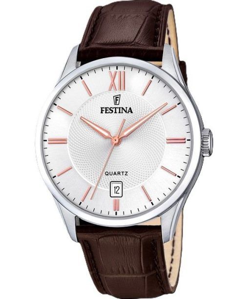 Montre Festina Classics pour homme avec bracelet en cuir et cadran blanc F20426-4