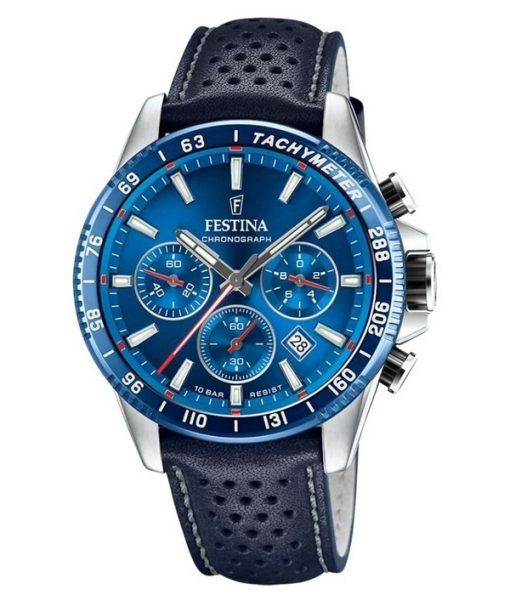 Montre chronographe Festina Timeless pour homme avec bracelet en cuir et cadran bleu à quartz F20561-3 100 m