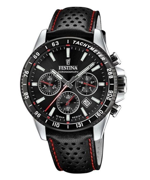 Montre chronographe Festina Timeless pour homme avec bracelet en cuir et cadran noir F20561-4 100 m