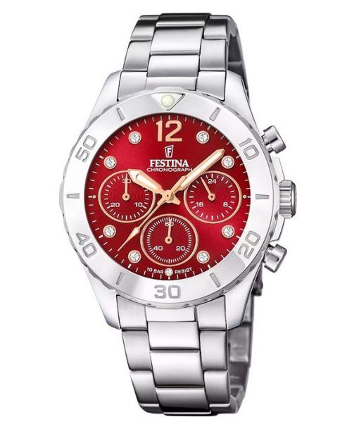 Montre Festina Boyfriend Chronographe Acier Inoxydable Cadran Rouge Quartz F20603-2 100M Femme