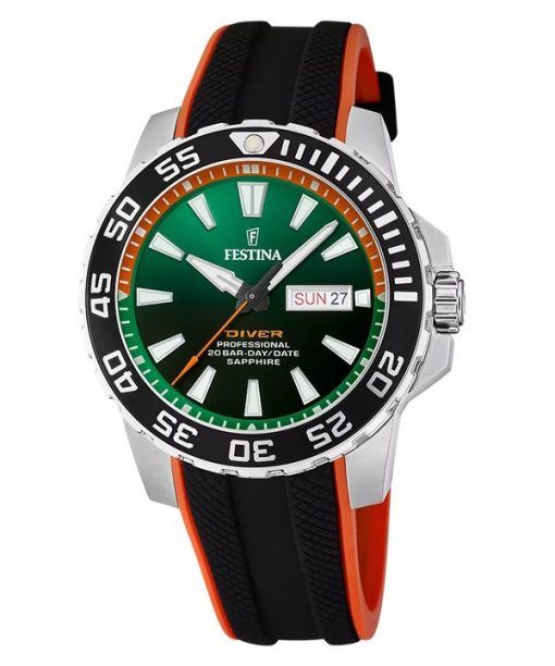 Montre de plongée à quartz Festina The Originals avec bracelet en caoutchouc et cadran vert F20662-2 200 m pour homme