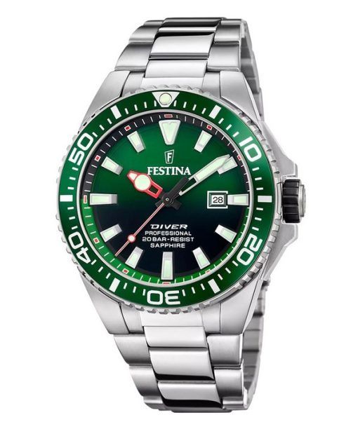 Montre de plongée à quartz Festina The Originals en acier inoxydable avec cadran vert F20663-2 200 m pour homme