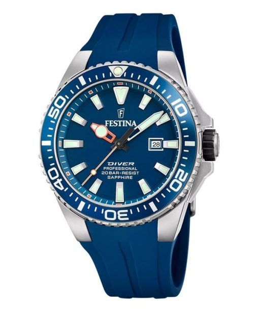 Montre de plongée à quartz Festina The Originals avec bracelet en caoutchouc et cadran bleu F20664-1 200 m pour homme