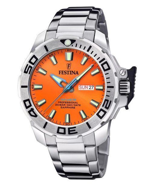 Montre de plongée à quartz Festina The Originals en acier inoxydable avec cadran orange F20665-5 200 m pour homme