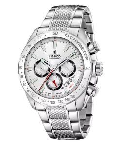 Montre chronographe Festina Timeless en acier inoxydable avec cadran blanc et quartz F20668-1 100M pour homme