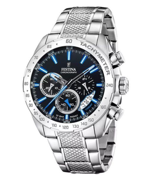 Montre chronographe Festina Timeless en acier inoxydable avec cadran noir et quartz F20668-6 100M pour homme