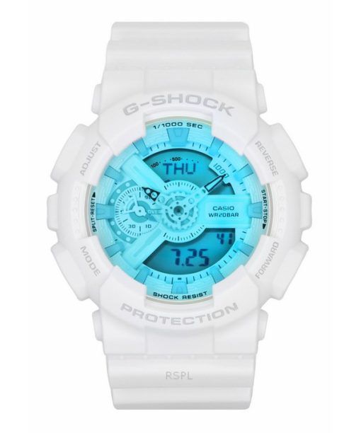 Montre pour homme Casio G-Shock analogique numérique bracelet en résine blanche cadran multicolore Quartz GA-110TL-7A 200M