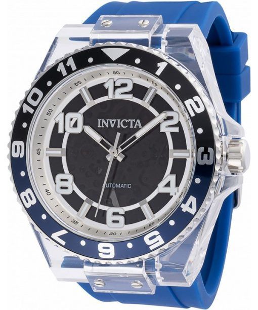 Montre pour homme Invicta Speedway avec bracelet en silicone bleu et cadran squelette noir, lunette Batman automatique 44382 100