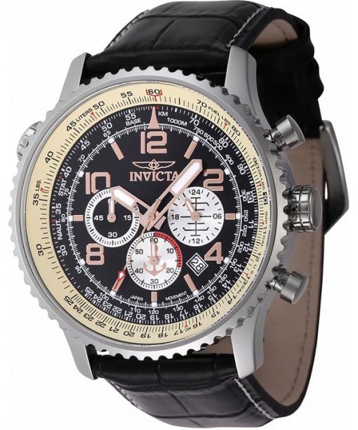 Montre pour homme Invicta Ocean Voyage chronographe bracelet en cuir cadran noir quartz Diver's 47255 200M